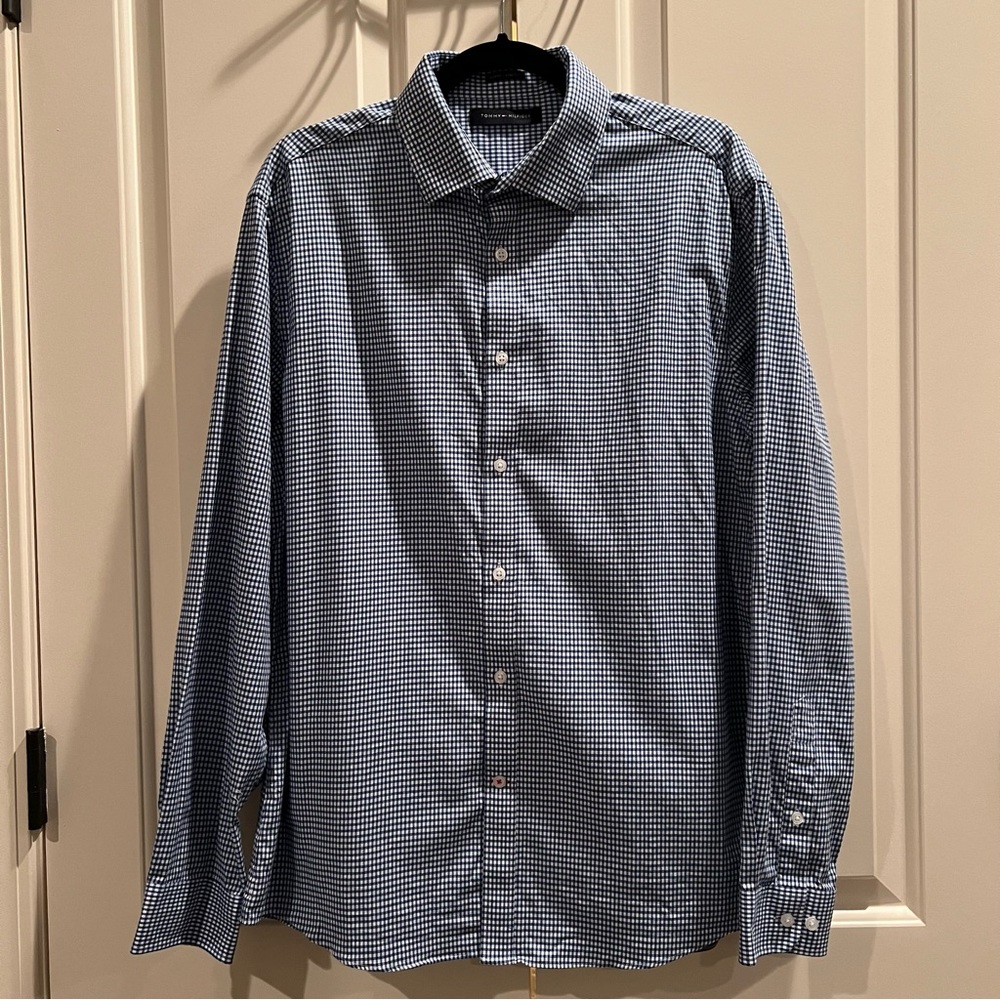 Tommy Hilfiger Blue Gingham Slim Fit Dress Shirt L